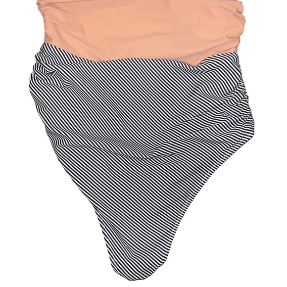 Cupshe Women's One Piece Swimsuit Medium Ruching Peachy Pink Navy/White‎ Striped - Picture 7 of 8